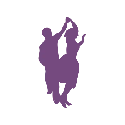 Ein violettfarbener grafischer Ausschnitt ergänzt den Discofox 1 Workshop der Tanzschule Overrath in Essen und greift die Tanzthematik auf.